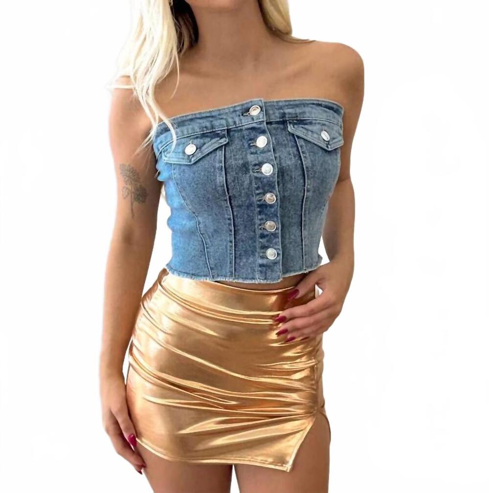 NEW TIMING women's desert drive denim top in blue